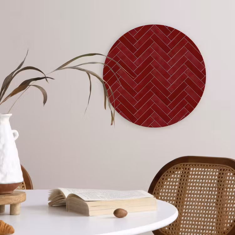 Visgraat - Wandtegel - Bordeaux - Rood Wandcirkel kunststof plaat 5mm dik klein 188 -sfeer4