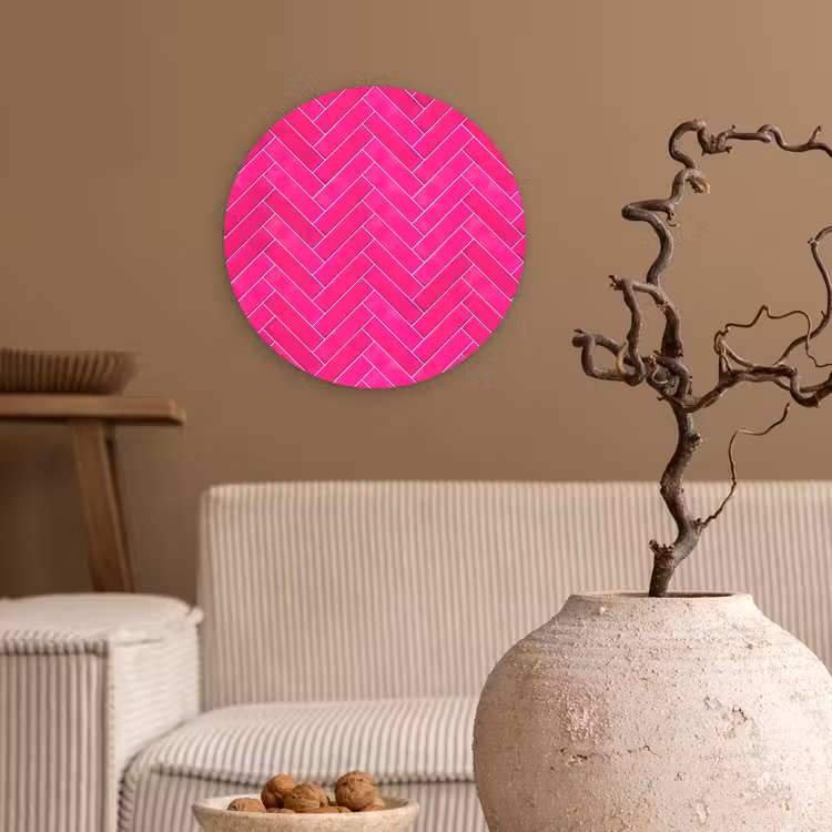 Visgraat - Wandtegel - Fuchsia - Roze Wandcirkel kunststof plaat 5mm dik klein 188 -sfeer1