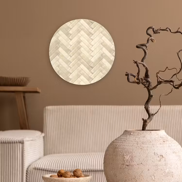 Visgraat - Wandtegel - Licht Beige Wandcirkel kunststof plaat 5mm dik klein 188 -sfeer1