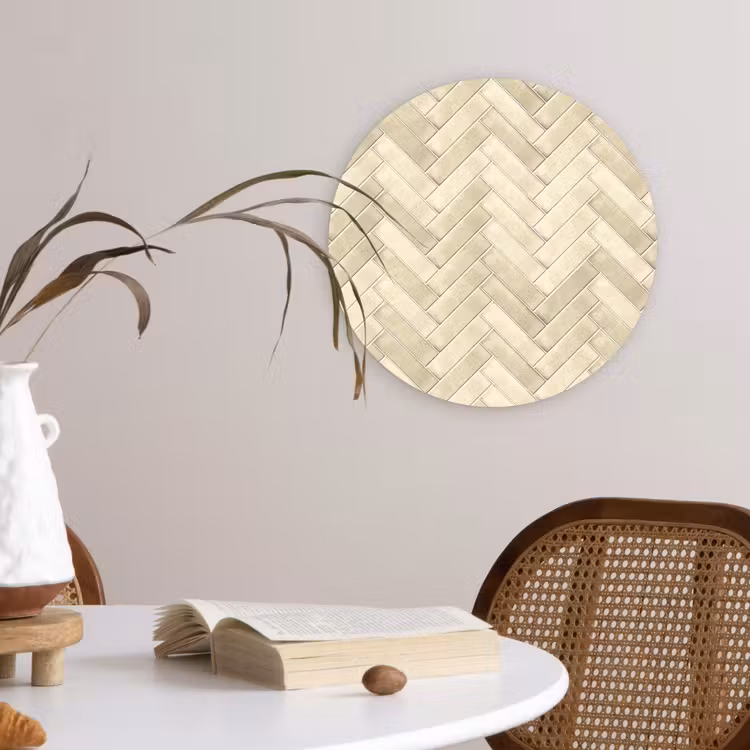 Visgraat - Wandtegel - Licht Beige Wandcirkel kunststof plaat 5mm dik klein 188 -sfeer4