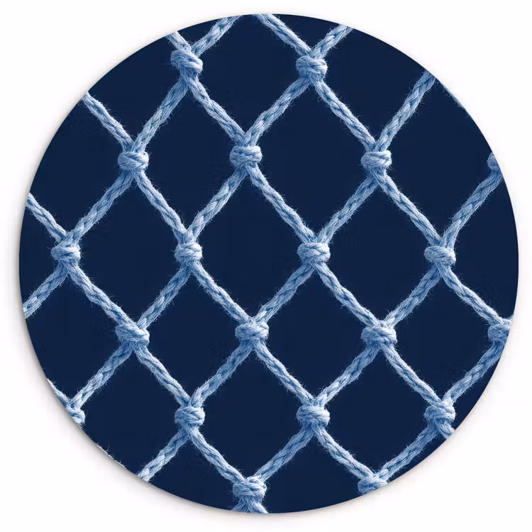 Visnet - Touw - Patroon - Marineblauw Wandcirkel kunststof plaat 5mm dik klein 188 -3d