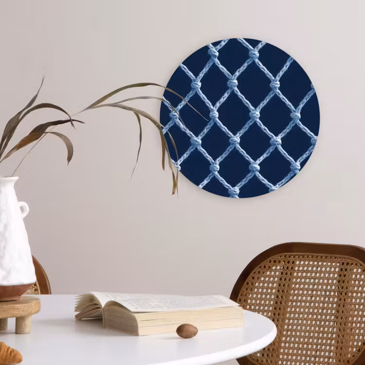 Visnet - Touw - Patroon - Marineblauw Wandcirkel kunststof plaat 5mm dik klein 188 -sfeer4