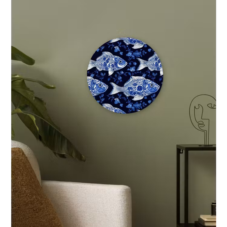 Vissen - Bloemen - Blauw Wandcirkel kunststof plaat 5mm dik klein 188 -sfeer3