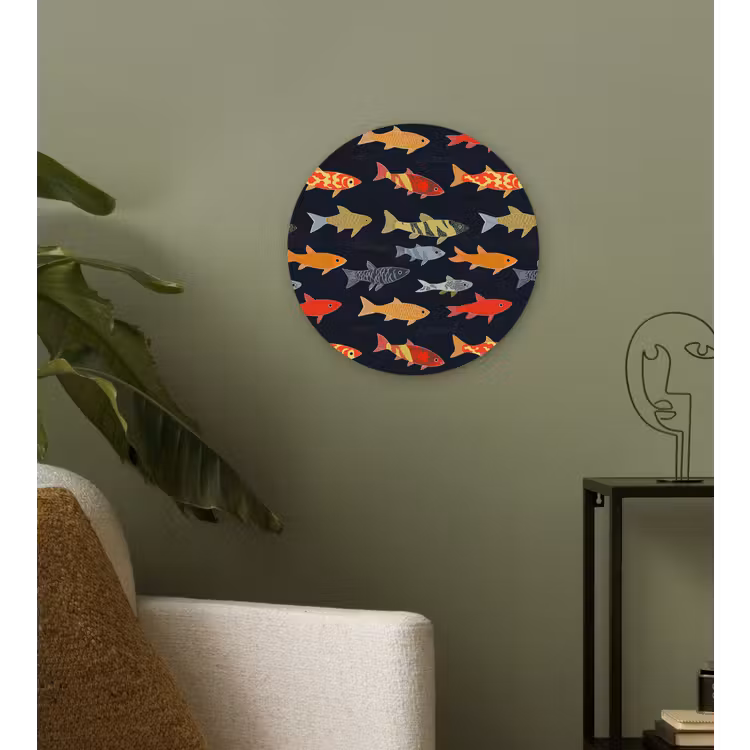 Vissen - Patroon - Kleurrijk Wandcirkel kunststof plaat 5mm dik klein 188 -sfeer3