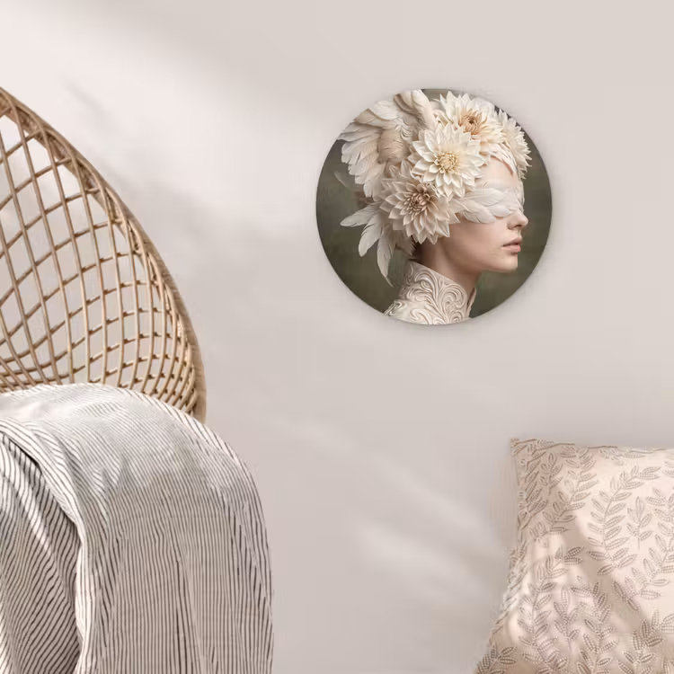 Vleugels - Vrouw - Wit Wandcirkel kunststof plaat 5mm dik klein -sfeer5
