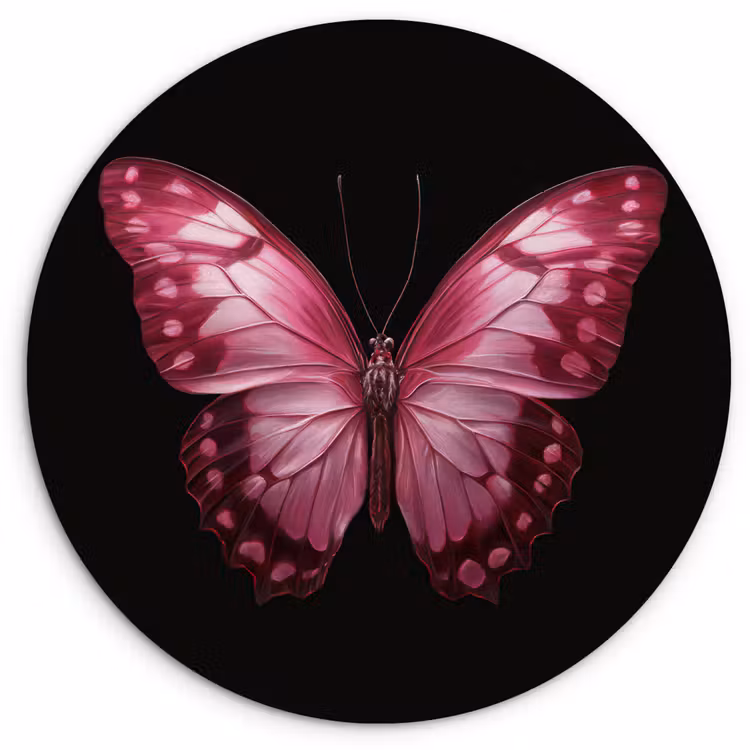 Vlinder - Fuchsia - Grafisch Wandcirkel kunststof plaat 5mm dik klein -3d