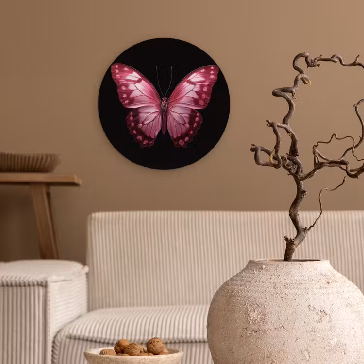 Vlinder - Fuchsia - Grafisch Wandcirkel kunststof plaat 5mm dik klein -sfeer1