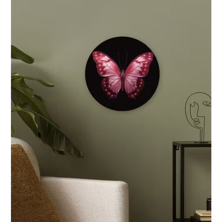 Vlinder - Fuchsia - Grafisch Wandcirkel kunststof plaat 5mm dik klein -sfeer3