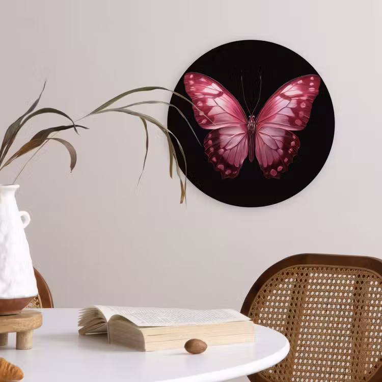 Vlinder - Fuchsia - Grafisch Wandcirkel kunststof plaat 5mm dik klein -sfeer4