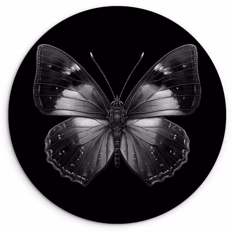 Vlinder - Grijs - Mysterieus Wandcirkel kunststof plaat 5mm dik klein -3d