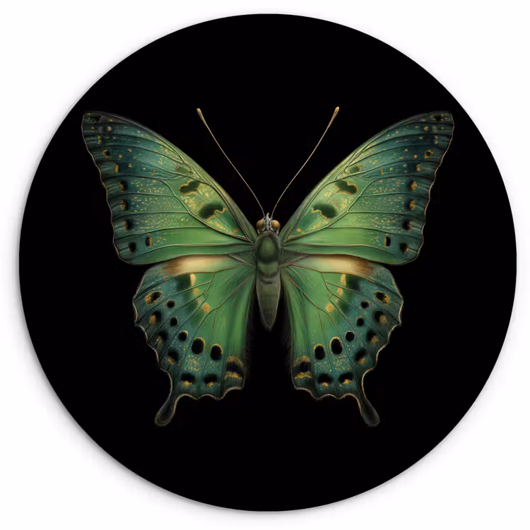 Vlinder - Groen - Diepte Wandcirkel kunststof plaat 5mm dik klein -3d