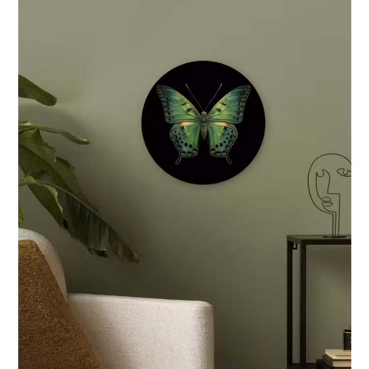 Vlinder - Groen - Diepte Wandcirkel kunststof plaat 5mm dik klein -sfeer3