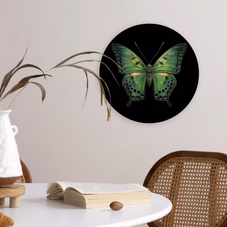 Vlinder - Groen - Diepte Wandcirkel kunststof plaat 5mm dik klein -sfeer4
