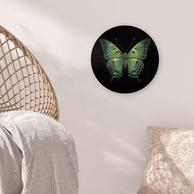 Vlinder - Groen - Diepte Wandcirkel kunststof plaat 5mm dik klein -sfeer5