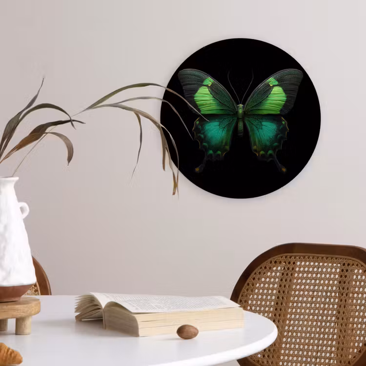 Vlinder - Groen - Opvallend Wandcirkel kunststof plaat 5mm dik klein -sfeer4