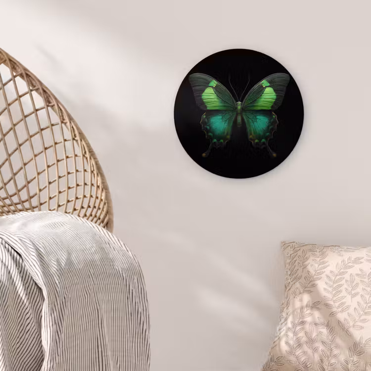 Vlinder - Groen - Opvallend Wandcirkel kunststof plaat 5mm dik klein -sfeer5