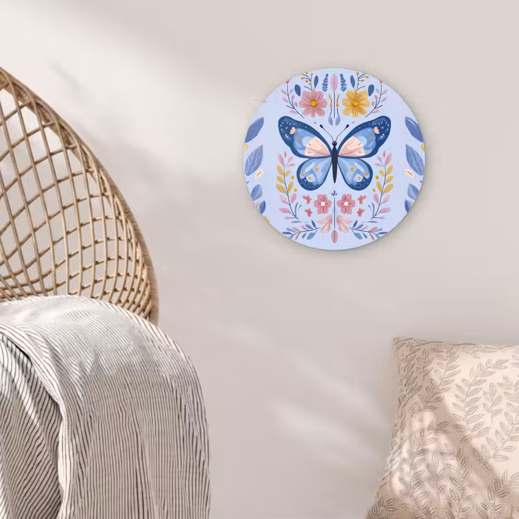Vlinder - Lichtblauw - Sierlijk - Bloemen Wandcirkel kunststof plaat 5mm dik klein -sfeer5