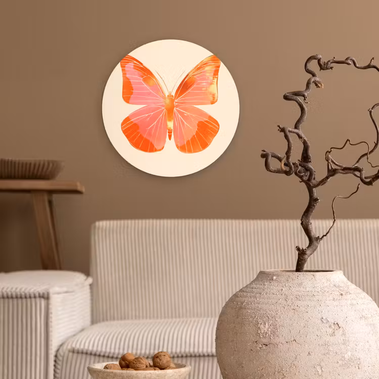 Vlinder - Minimalistisch - Roze Wandcirkel kunststof plaat 5mm dik klein -sfeer1