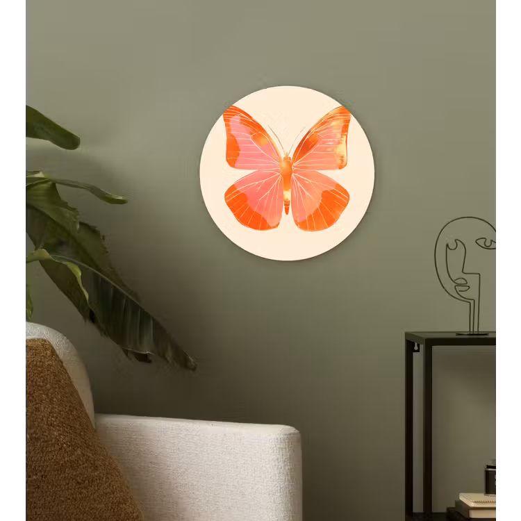 Vlinder - Minimalistisch - Roze Wandcirkel kunststof plaat 5mm dik klein -sfeer3