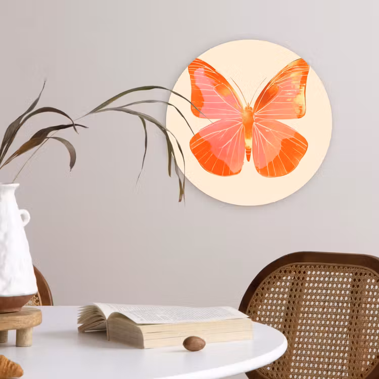 Vlinder - Minimalistisch - Roze Wandcirkel kunststof plaat 5mm dik klein -sfeer4
