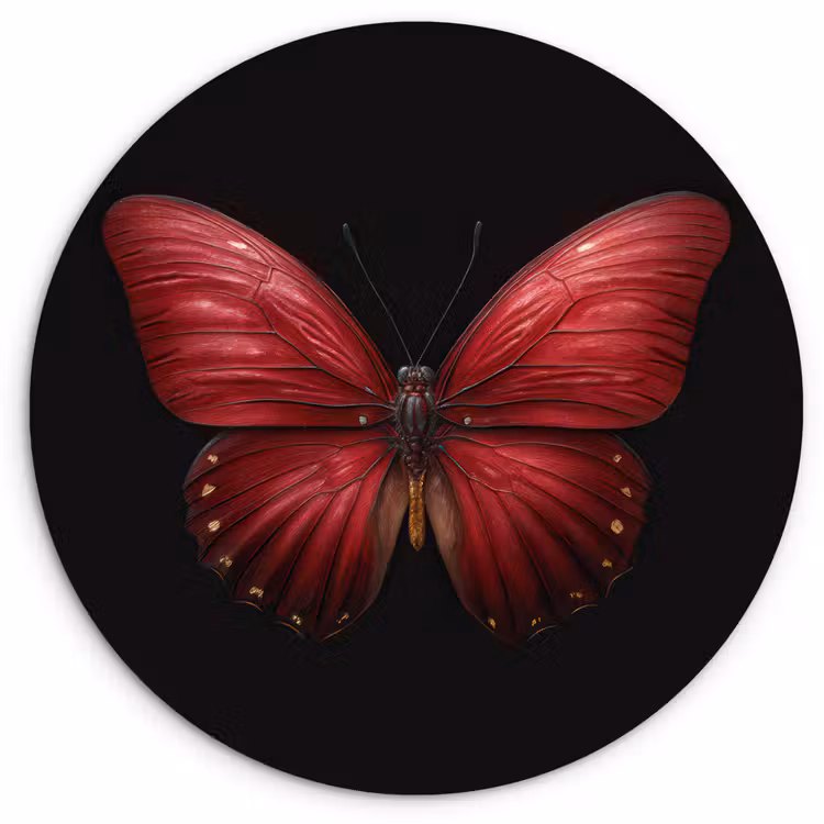 Vlinder - Rood - Minimalistisch Wandcirkel kunststof plaat 5mm dik klein -3d