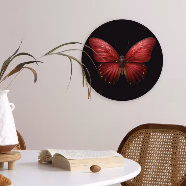 Vlinder - Rood - Minimalistisch Wandcirkel kunststof plaat 5mm dik klein -sfeer4