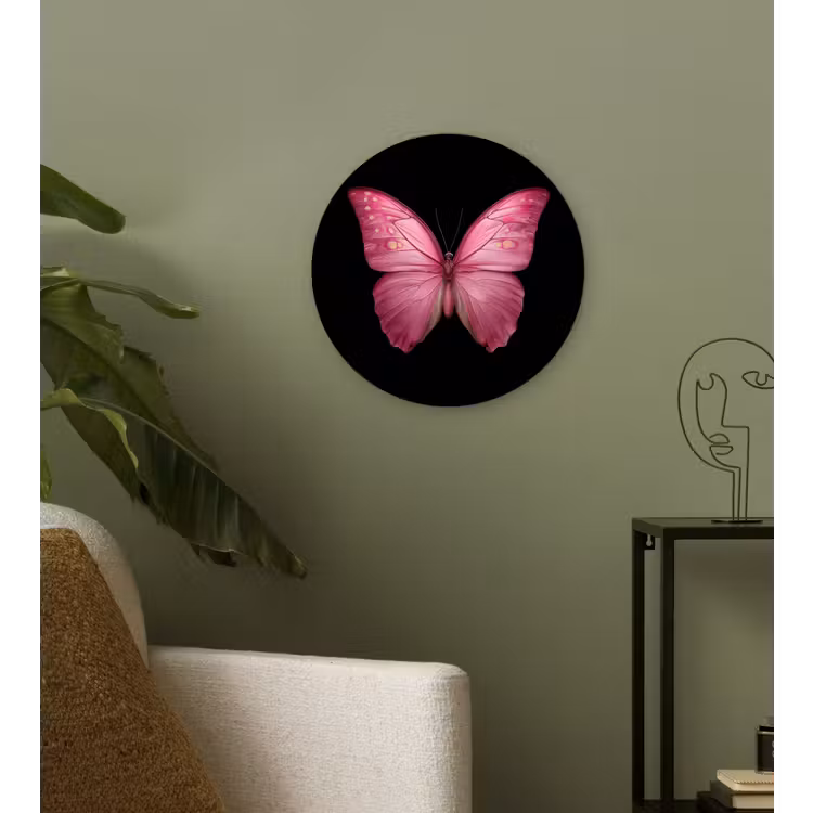 Vlinder - roze - Elegant Wandcirkel kunststof plaat 5mm dik klein -sfeer3