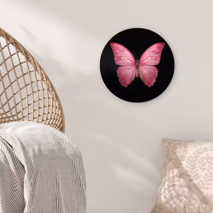 Vlinder - roze - Elegant Wandcirkel kunststof plaat 5mm dik klein -sfeer5