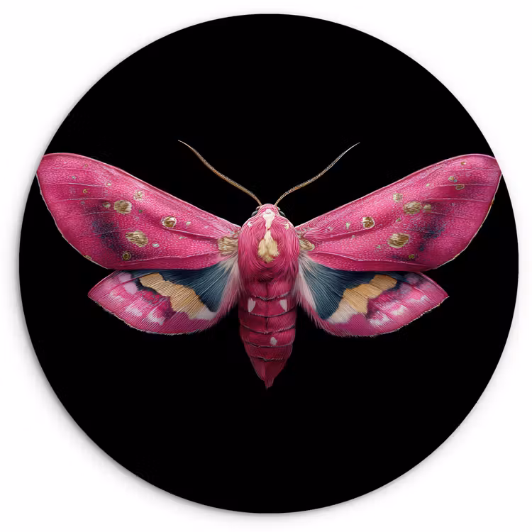 Vlinder - Roze - Nachtvlinder Wandcirkel kunststof plaat 5mm dik klein -3d