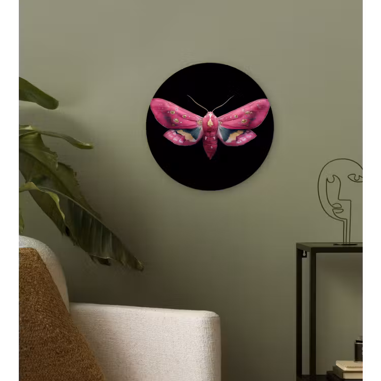 Vlinder - Roze - Nachtvlinder Wandcirkel kunststof plaat 5mm dik klein -sfeer3