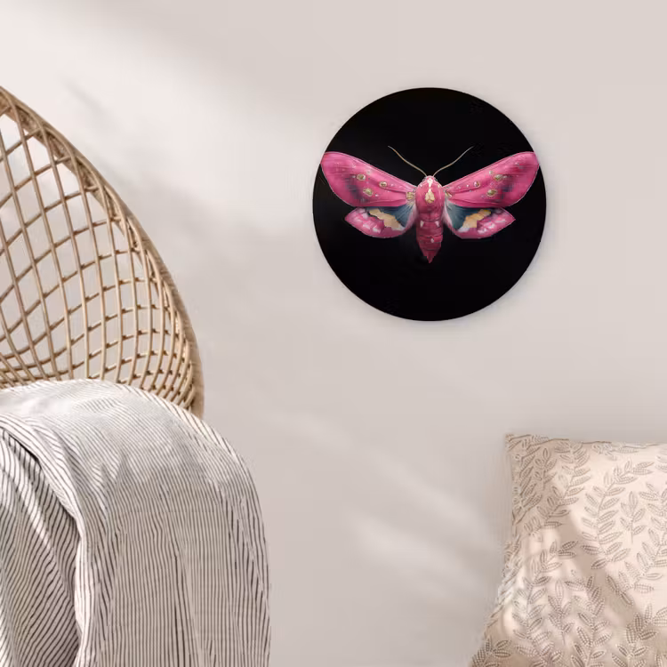 Vlinder - Roze - Nachtvlinder Wandcirkel kunststof plaat 5mm dik klein -sfeer5