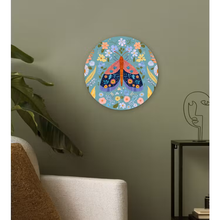 Vlinder - Sierlijk - Bloemen - Bladeren Wandcirkel kunststof plaat 5mm dik klein -sfeer3