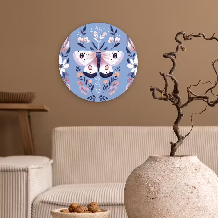 Vlinder - Vleugels - Stippen - Bloemen Wandcirkel kunststof plaat 5mm dik klein -sfeer1