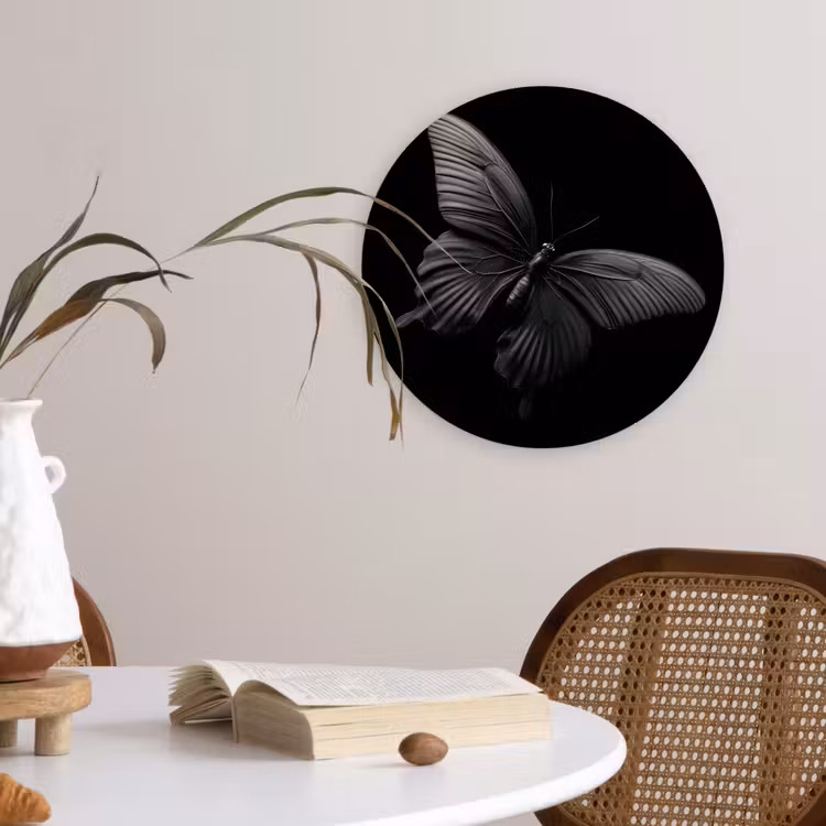 Vlinder - Zwart - Insect - Dieren Wandcirkel kunststof plaat 5mm dik klein -sfeer4