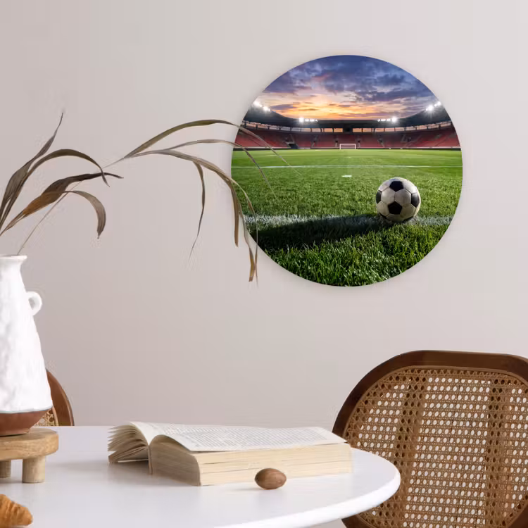 Voetbal - Stadion - Sport - Groen Wandcirkel kunststof plaat 5mm dik klein -sfeer4