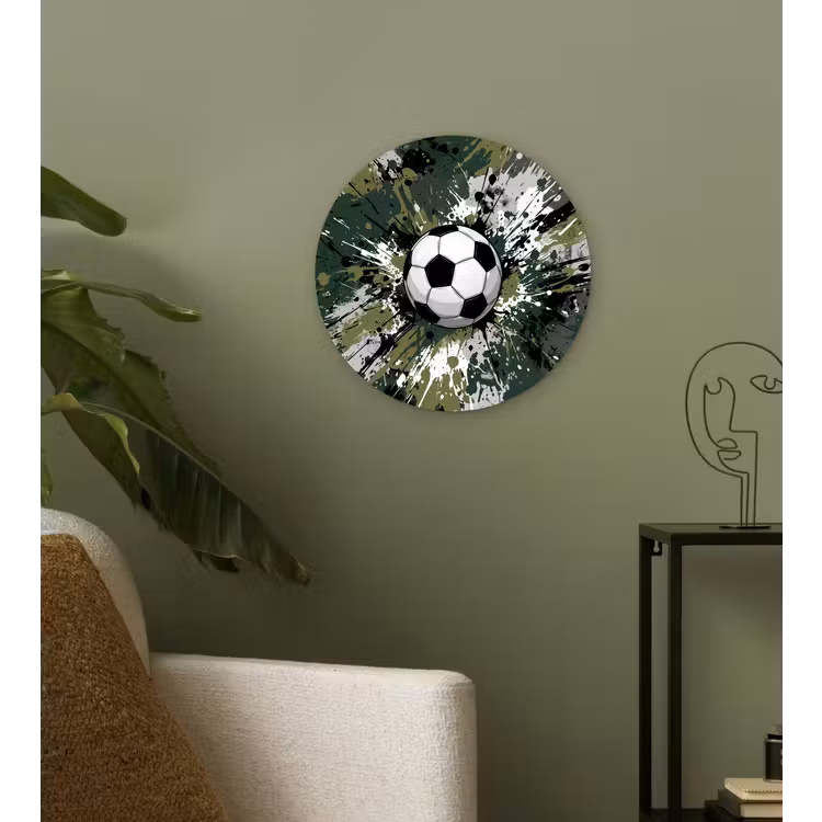 Voetbal - Verf - Spetters - Groen Wandcirkel kunststof plaat 5mm dik klein -sfeer3