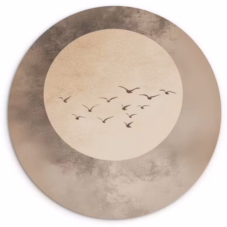 Vogel - Beige - Japandi Wandcirkel kunststof plaat 5mm dik klein -3d