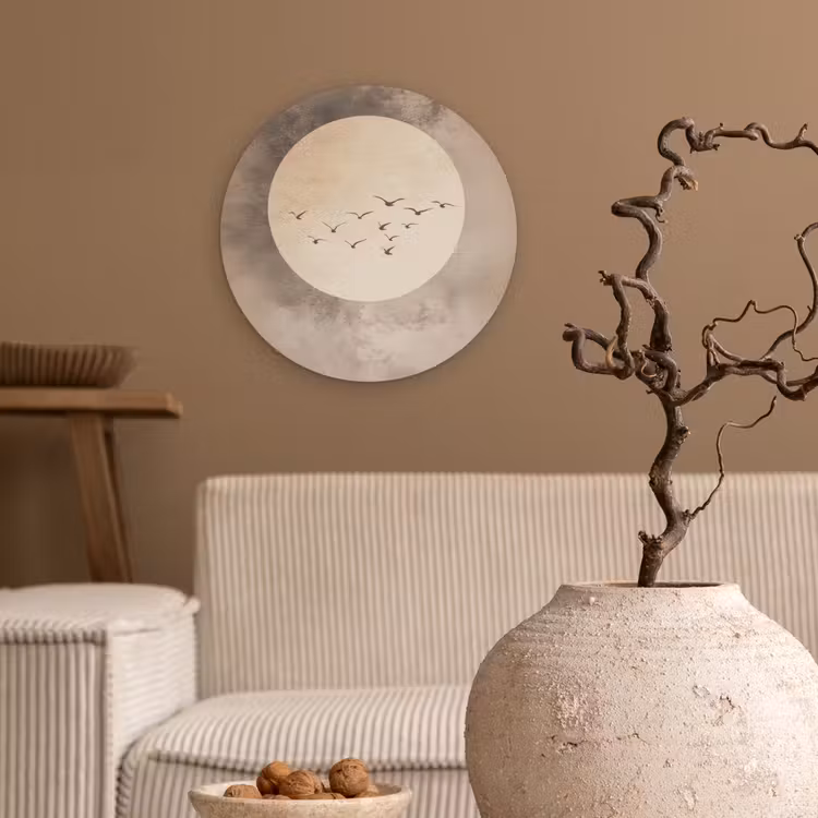 Vogel - Beige - Japandi Wandcirkel kunststof plaat 5mm dik klein -sfeer1