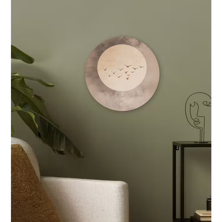 Vogel - Beige - Japandi Wandcirkel kunststof plaat 5mm dik klein -sfeer3