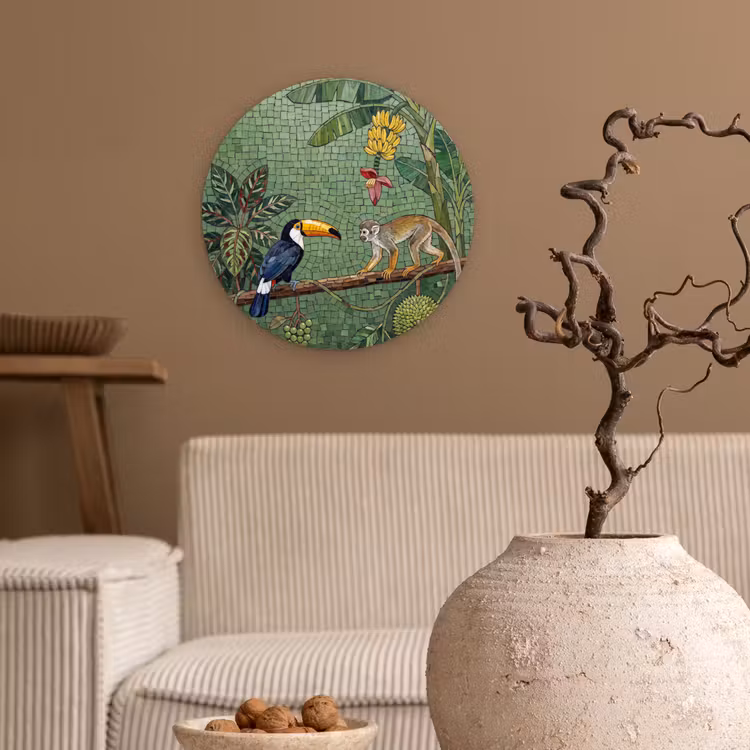 Vogel - Dier - Jungle - Mozaïek - Natuur Wandcirkel kunststof plaat 5mm dik klein -sfeer1