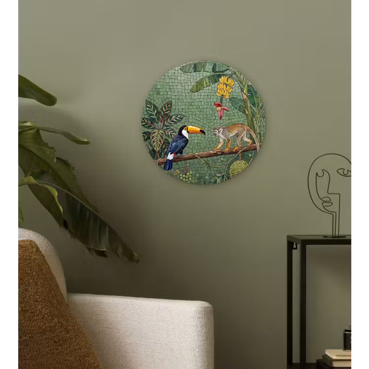 Vogel - Dier - Jungle - Mozaïek - Natuur Wandcirkel kunststof plaat 5mm dik klein -sfeer3