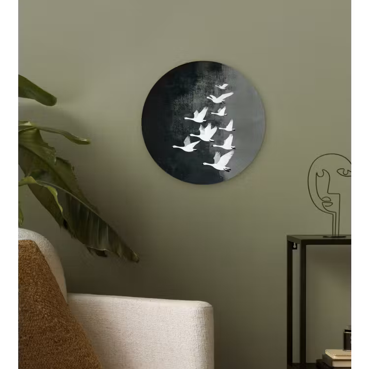 Vogel - Japandi - Groen Wandcirkel kunststof plaat 5mm dik klein -sfeer3