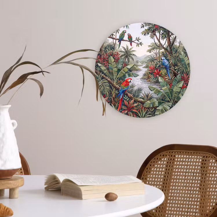 Vogel - Jungle - Natuur - Mozaïek - Groen Wandcirkel kunststof plaat 5mm dik klein -sfeer4