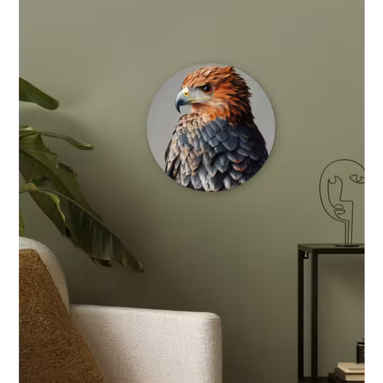 Vogel - Realistisch - Veren - Bruin Wandcirkel kunststof plaat 5mm dik klein -sfeer3