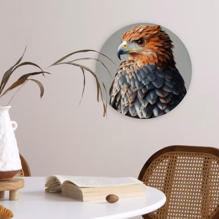 Vogel - Realistisch - Veren - Bruin Wandcirkel kunststof plaat 5mm dik klein -sfeer4