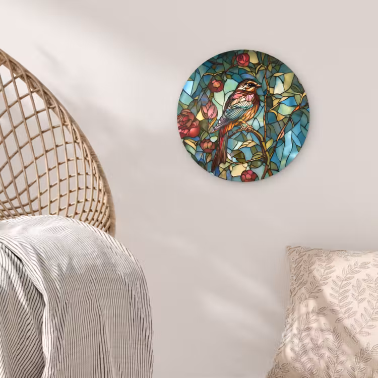 Vogel - Tak - Rozen - Mozaïek Wandcirkel kunststof plaat 5mm dik klein -sfeer5