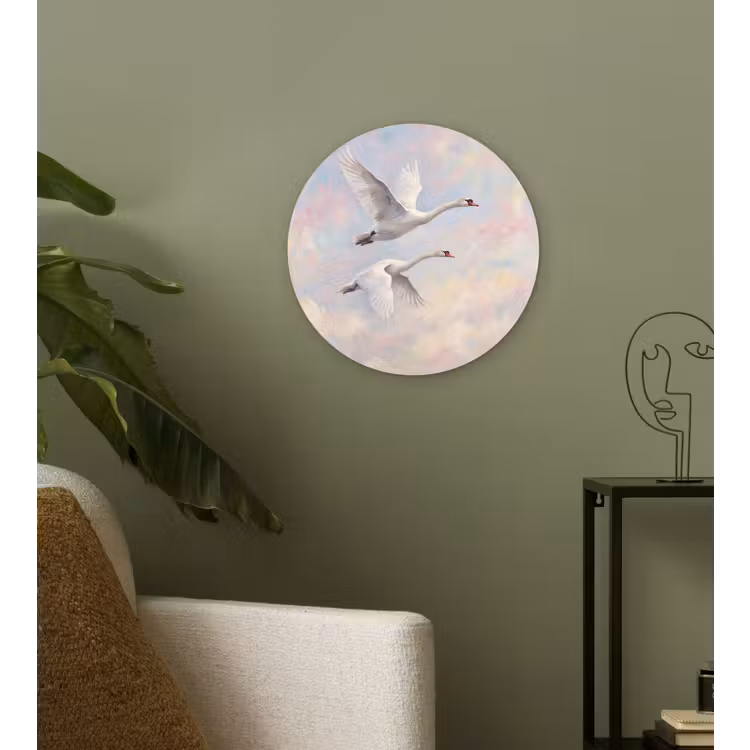Vogel - Vliegend - Lucht - Modern - Pastel Wandcirkel kunststof plaat 5mm dik klein -sfeer3
