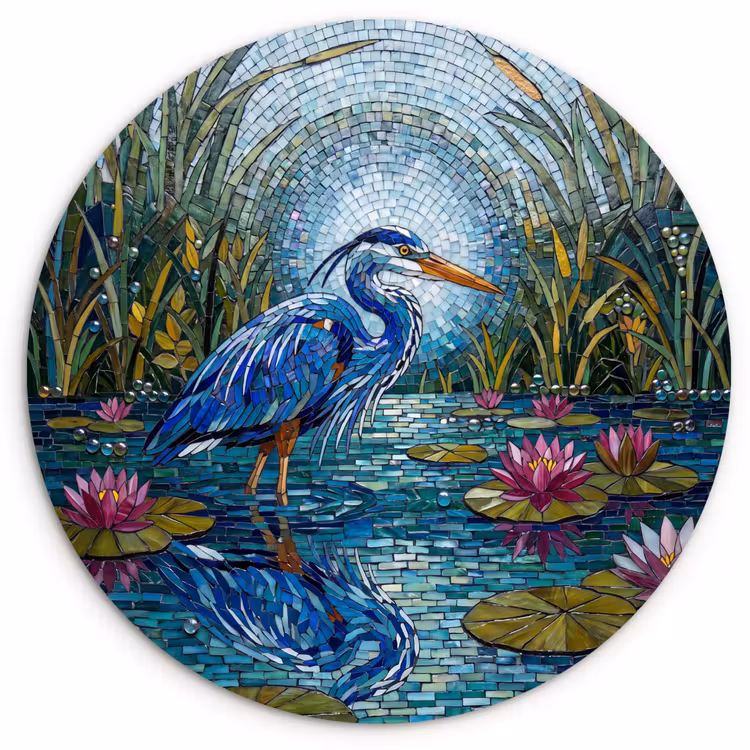 Vogel - Water - Natuur - Abstract - Blauw Wandcirkel kunststof plaat 5mm dik klein -3d