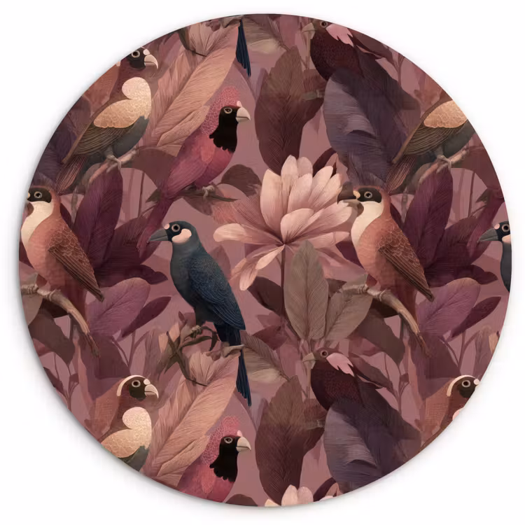 Vogels - Bladeren - Roze Wandcirkel kunststof plaat 5mm dik klein 188 -3d