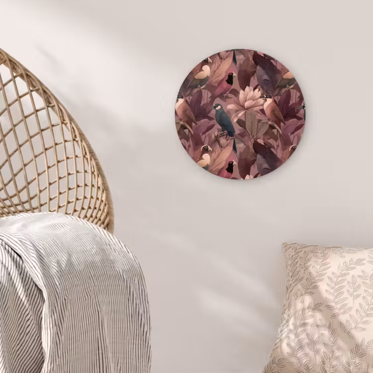 Vogels - Bladeren - Roze Wandcirkel kunststof plaat 5mm dik klein 188 -sfeer5